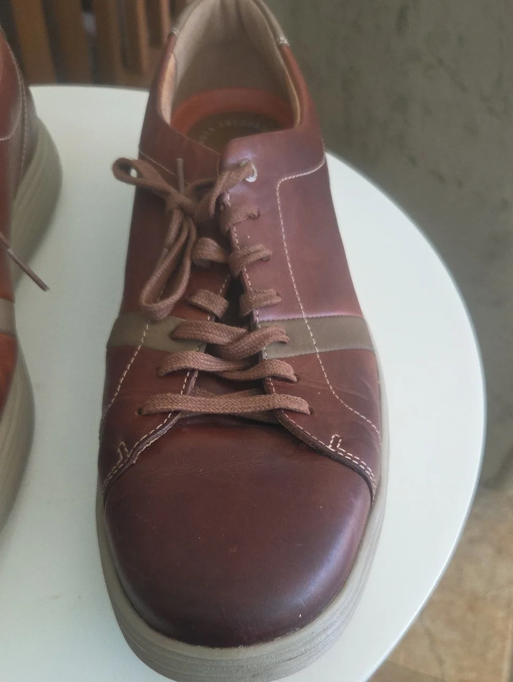 Rockport Brown Leather Lace-Up Slip-Ons with Tan Accent